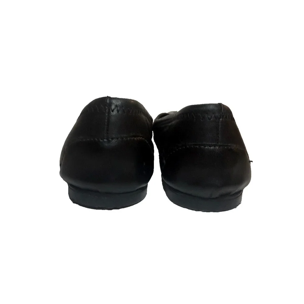 Tory Burch Reva‎ Black Leather Ballet Flats Silver Logo